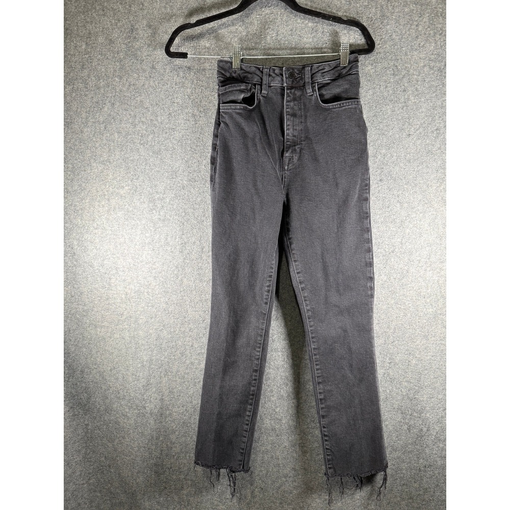 Triarchy Women 24 High Rise Straight Leg Organic Cotton Jeans Faded Black Raw He